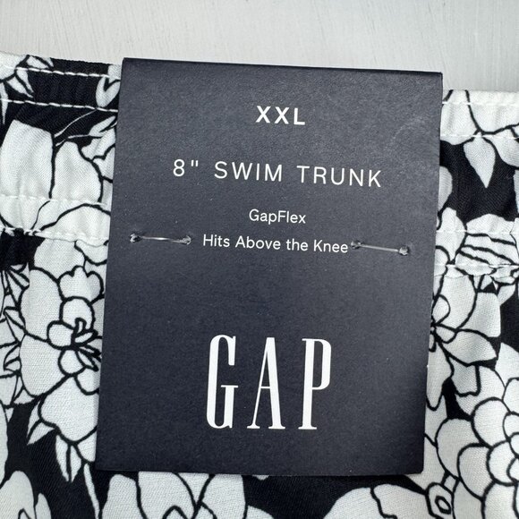 NWT Gap Men XXL Swim Trunks Tropical Floral Mesh Lining Black/White Flowers NEW - Picture 3 of 11